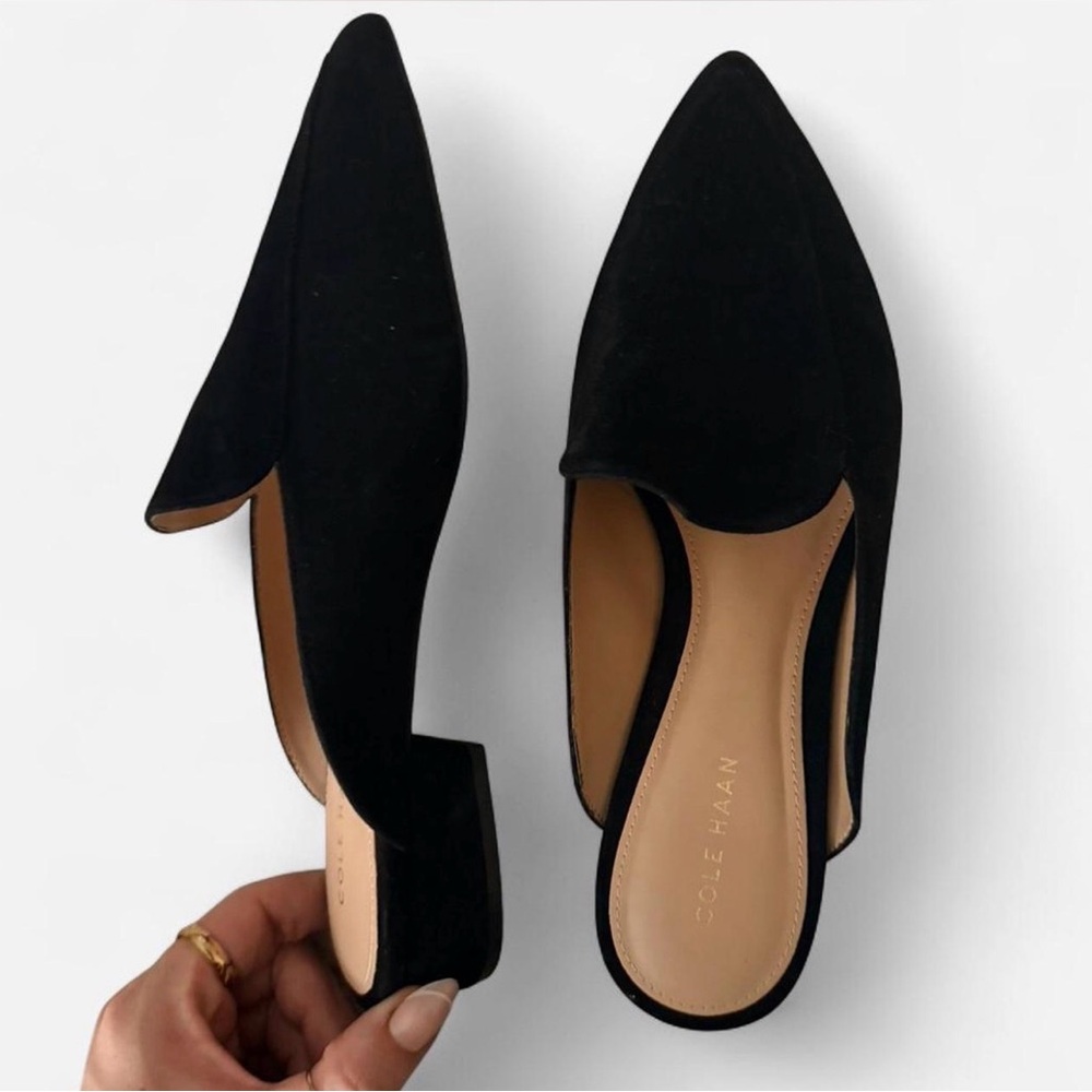 Cole Haan Black Suede Pointed Toe Mule Flats 10